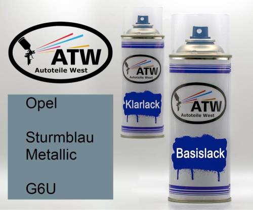 Opel, Sturmblau Metallic, G6U: 400ml Sprühdose + 400ml Klarlack - Set, von ATW Autoteile West.